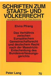 Das Verhaeltnis Zwischen Europaeischem Gemeinschaftsrecht Und Deutschem Recht Nach Der Maastricht-Entscheidung Des Bundesverfassungsgerichts