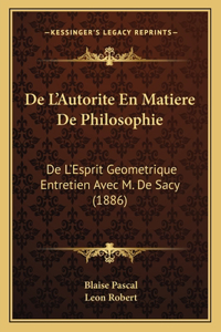 de L'Autorite En Matiere de Philosophie