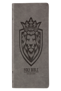 KJV Holy Bible, Gift Edition for Boys King James Version, Faux Leather Flexible Cover, Charcoal Gray Lion Emblem