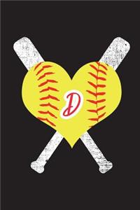 D Monogram Initial Softball Journal