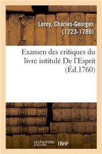 Examen Des Critiques Du Livre Intitulé de l'Esprit