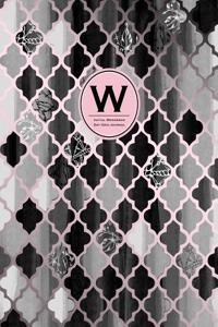 Initial W Monogram Journal - Dot Grid, Moroccan Black, White & Blush Pink