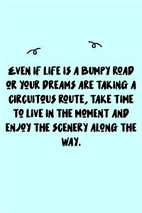 Even if life is a bumpy road or your dreams are taking a circuitous route, take time to live in the moment and enjoy the scenery along the way. Journal