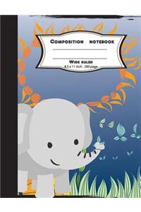 Composition notebook wide ruled 8.5 x 11 inch 200 page, Cute elephant play