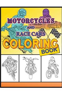 Motorcycles and Race Cars Coloring Book