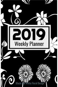 2019 Weekly Planner Black and White Floral Design