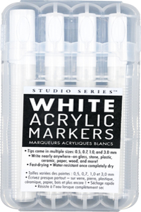 Studio Series White Acrylic Markers (Set of 4 Permanent Markers with Different Tip Sizes)