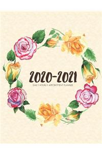 Daily Planner 2020-2021 Watercolor Tea Roses Wreath 15 Months Gratitude Hourly Appointment Calendar