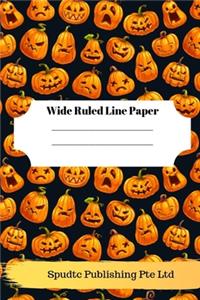 Scary Pumpkins Theme Wide Ruled Line Paper