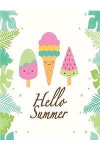 Hello summer: There are ice cream cartoons on cover and Dot Graph Line Sketch Blank pages, Extra large (8.5 x 11) inches, 120 pages, White paper, Sketch, Draw and