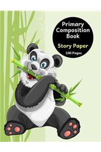 Primary Composition Book: Story Paper Journal for K-3 (Cute Panda with Bamboo Design, Space on Top for Drawing & Dotted Midlines Below, 8.5x11 Inches, 100 Pages)
