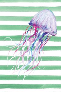 Jellyfish Green Watercolor Stripe Journal, Dot Grid