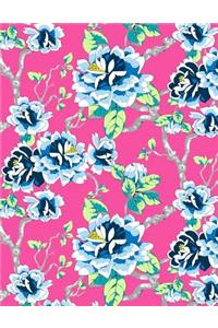 My Big Fat Journal Notebook Blue Tokyo Rose Pattern On Pink