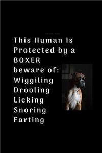 This Human Is Protected by a BOXER beware of: Wiggiling Drooling Licking Snoring Farting: 100 LINED Pages with Compact size (6" x 9") Boxer Journal, Daily Dog Walk and activity Journal, From Pup