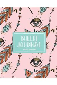 90 Days Blank Bullet Journal, Dated Notebook 8x10 150 P, Cute Ethnic Boho Pastel Mint Pink Pattern: Large Quarterly Bullet Journal Blank Pages with Number