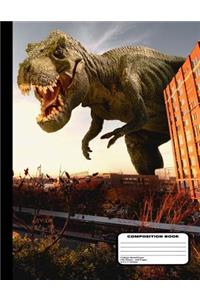 Dinosaur Attacks and Fighter Jets Defend Composition Notebook College Ruled 200 Pages / 100 Sheets, 8-1/2