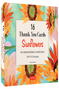 16 Thank You Cards, Sunflowers: 4 1/2 X 3 Inch Blank Cards in 8 Lovely Designs (2 Each) with 16 Envelopes