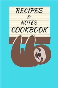 Recipes & Notes Cookbook Smiling Sloth Blank (6 X 9) 150 Pages