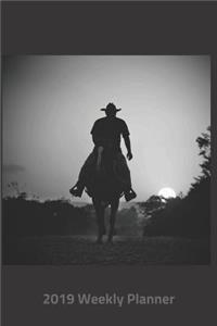 Plan on It 2019 Weekly Calendar Planner - Cowboy on Horseback Trail Riding