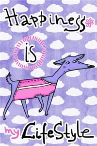 Journal Notebook For Dog Lovers, Happiness Is My Lifestyle Purple Dog 3