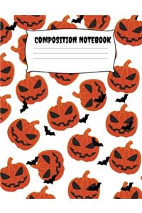 Composition Notebook: Pumpkins & Bats Halloween Journal Gloss Cover 8.5 x 11in/120 Pages - Black Lined Wide Ruled Paperback For All Occasions, Classwork, Work, Homework I