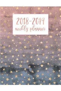 2018-2019 Weekly Planner: Undated Planner with Pink Faux Gold Stars for Women Girls - Large 8.5x11 - Agenda Calendar