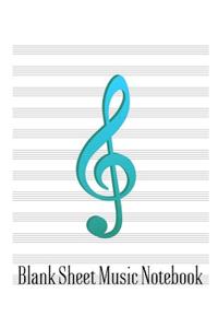 Blank Sheet Music Notebook: 110 Pages - 12 Stave - 8.5 X 11 - Teal Blue Treble Clef on Black and White Cover