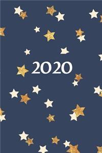 2020: 2020 Weekly Simple Planner: 52 Week Agenda: 6x9 Soft Cover: Navy Blue with White & Gold Stars