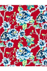 My Big Fat Journal Notebook Blue Tokyo Rose Pattern On Red