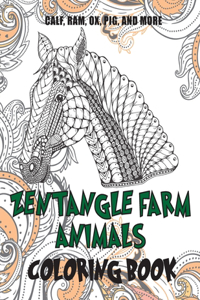 Zentangle Farm Animals - Coloring Book - Calf, Ram, Ox, Pig, and more