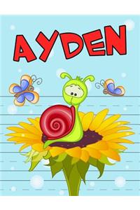 Ayden: Personalized Book with Child's Name, Primary Writing Tablet, 65 Sheets of Practice Paper, 1