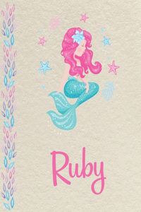 Ruby: Personalized Mermaid SketchBook for girls, great gifts for kids. Large sketch book with pink Name for drawing, sketching, Doodling or learning to dr