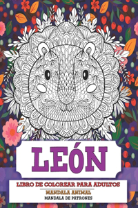 Libro de colorear para adultos - Mandala de patrones - Mandala Animal - León