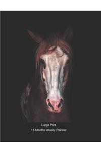 Large Print - 2020 - 15 Months Weekly Planner - Night Stalker - Midnight Horse