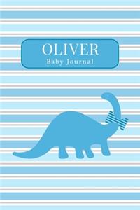 Oliver: Baby Journal: Dinosaur Blank Lined Notebook Blue Stripes Cover