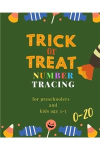 Trick or treat number tracing for Preschoolers and kids Ages 3-5, 0-20