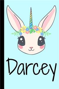 Darcey: Personalised Personalized Girls Rainbow Unicorn Homework Book Notepad Notebook Composition and Journal Gratitude Diary
