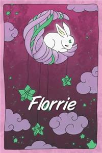 Florrie: personalized notebook sleeping bunny on the moon with stars softcover 120 pages blank useful as notebook, dream diary, scrapbook, journal or gift id