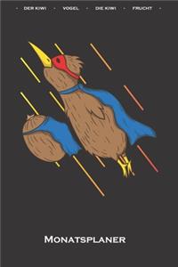 Kiwivogel und Kiwifrucht fliegen gemeinsam wie Superhelden Monatsplaner