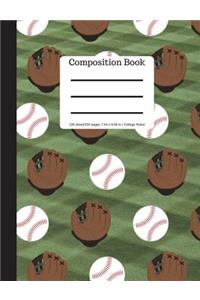 Baseball Glove and Ball Composition Book 100 Sheets/200 Pages College Ruled