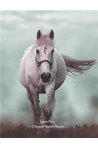 Large Print - 2020 - 15 Months Weekly Planner - Horses - Dust Trail