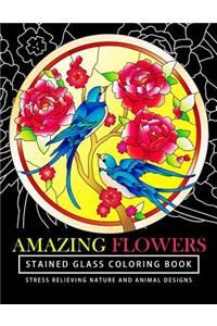 Amazing Flowers Stained Glass Coloring Books for adults
