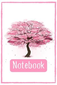 Notebook: Cherry Blossom Notebook Journal, Beautiful Notebook with Sakura Tree, Large 6 x 9 inch, 110 Lined Pages