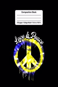 Love & Peace - Composition Book - 120 Pages - College Ruled - 7.44 in x 9.69 in