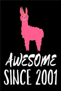 Awesome Since 2001: Funny Pink Llama Birthday Gift Notebook