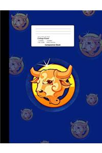 Taurus Zodiac Sign Theme College Ruled Composition Book