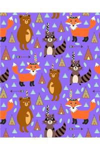Bullet Journal Notebook Cute Tribal Raccoons, Foxes, and Bears Pattern 5