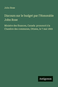 Discours sur le budget par l'Honorable John Rose