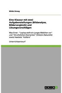 Eine Klausur mit zwei Aufgabenstellungen (Bildanalyse, Bildervergleich) und Lösungsvorschlägen