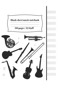 Blank sheet music notebook 110 pages - 12 Staff